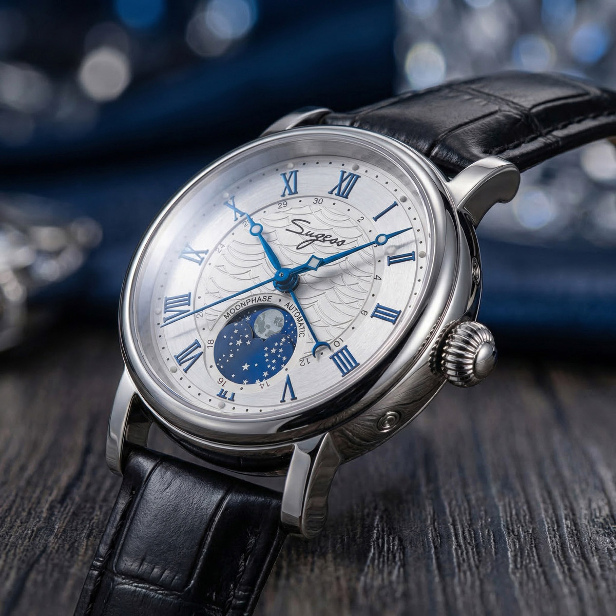 Sugess-relojes mecánicos autom - Moonphase Complication Watch reseña y precio