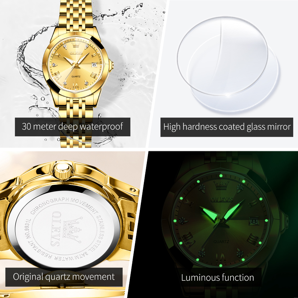 OLEVS, reloj dorado a la moda  - Luxury Watch Lady reseña y precio